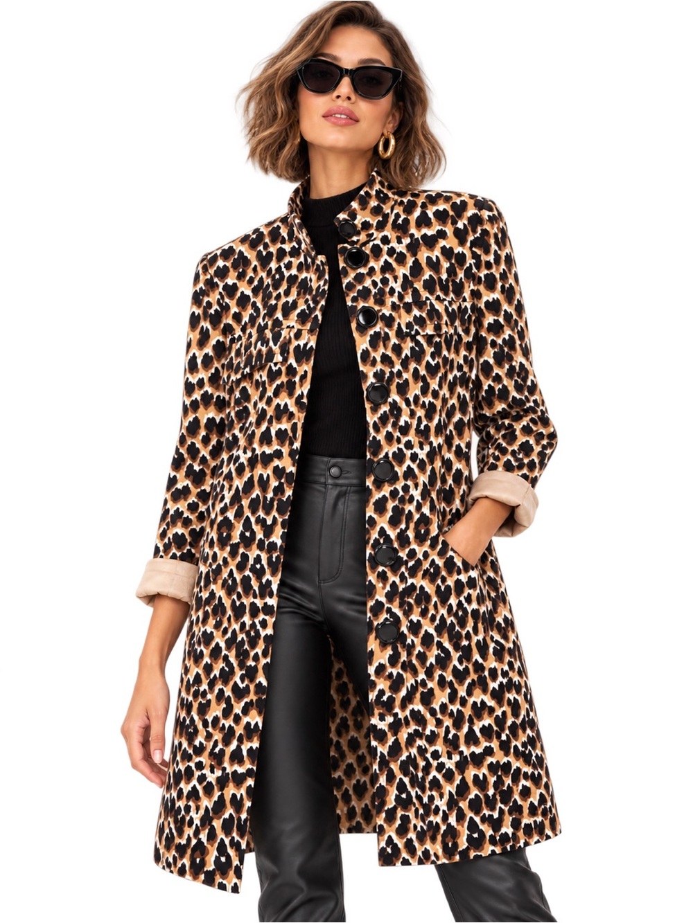 Trina Turk Leopard Print Button-Up Coat Animal Print Statement Outerwear Size 8
